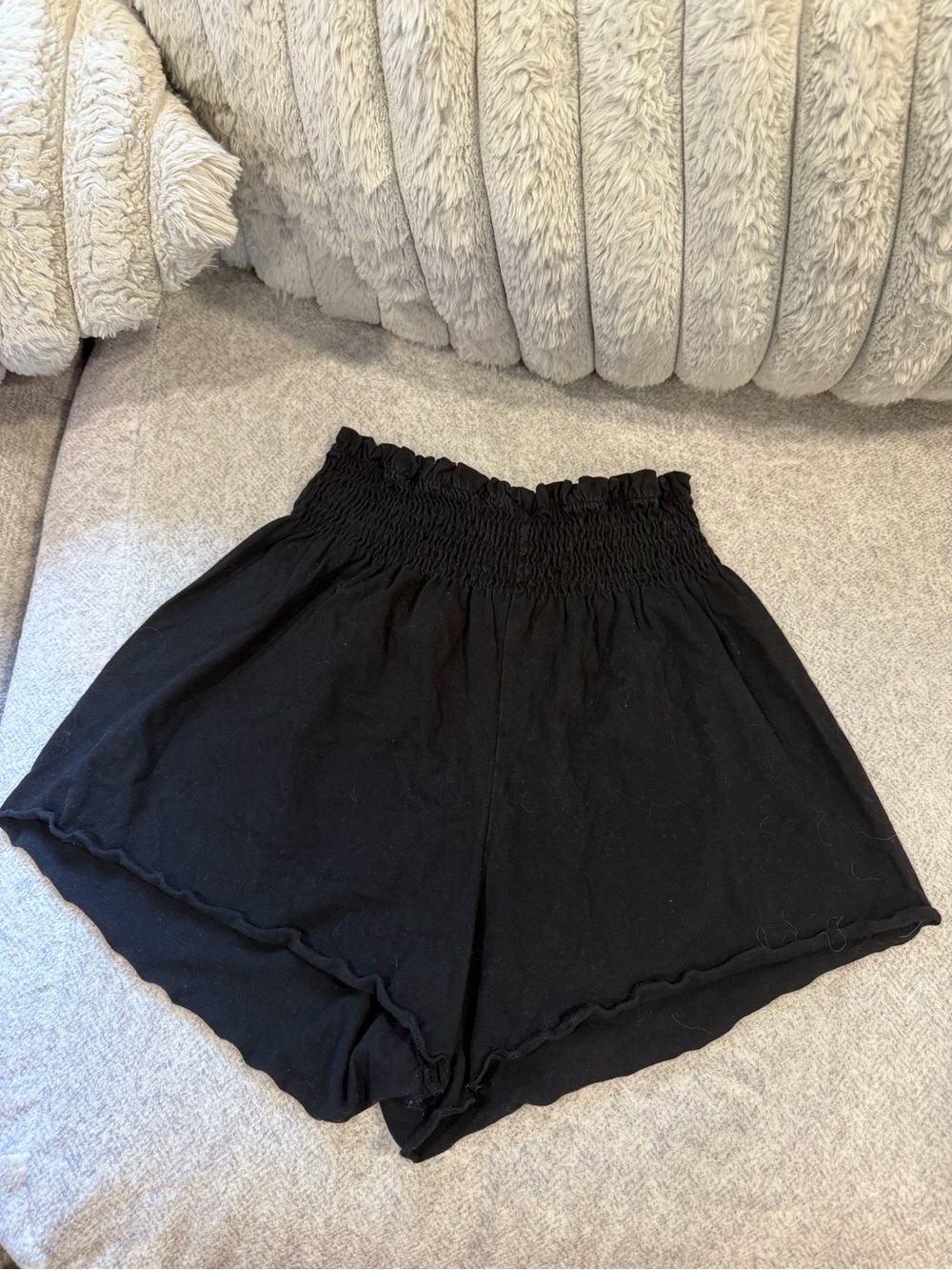 SHEIN Black Smocked High-Waist Ruffle Hem Shorts